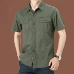 Mens Short Sleeve Cotton Casual Tactical Shirt Half Sleeve for Hiking Climbing Hunting Outdoor Sport Shirt for Men-Green / M