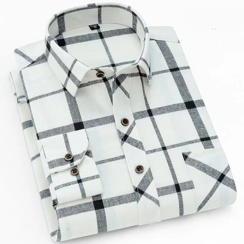 Habb4e3b992994ab3829247d494ec14ec8.webp New Fashion Plaid Shirt Long Sleeve Shirt for Men-White / XL - Image 1