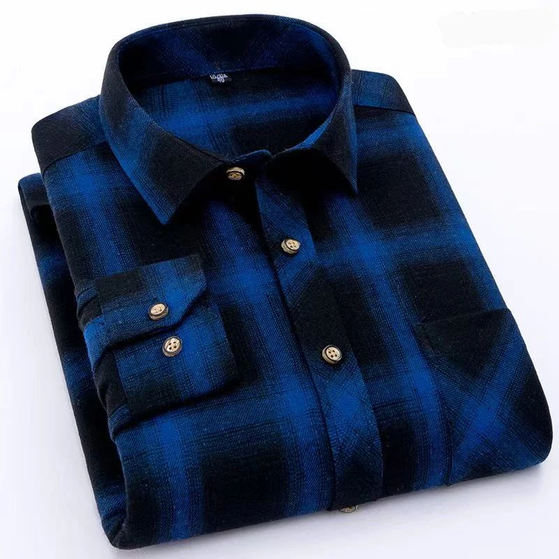 Hfb93c1daf6b941daa0427860c2eca193X.webp New Fashion Plaid Shirt Long Sleeve Shirt for Men-Blue / M - Image 1